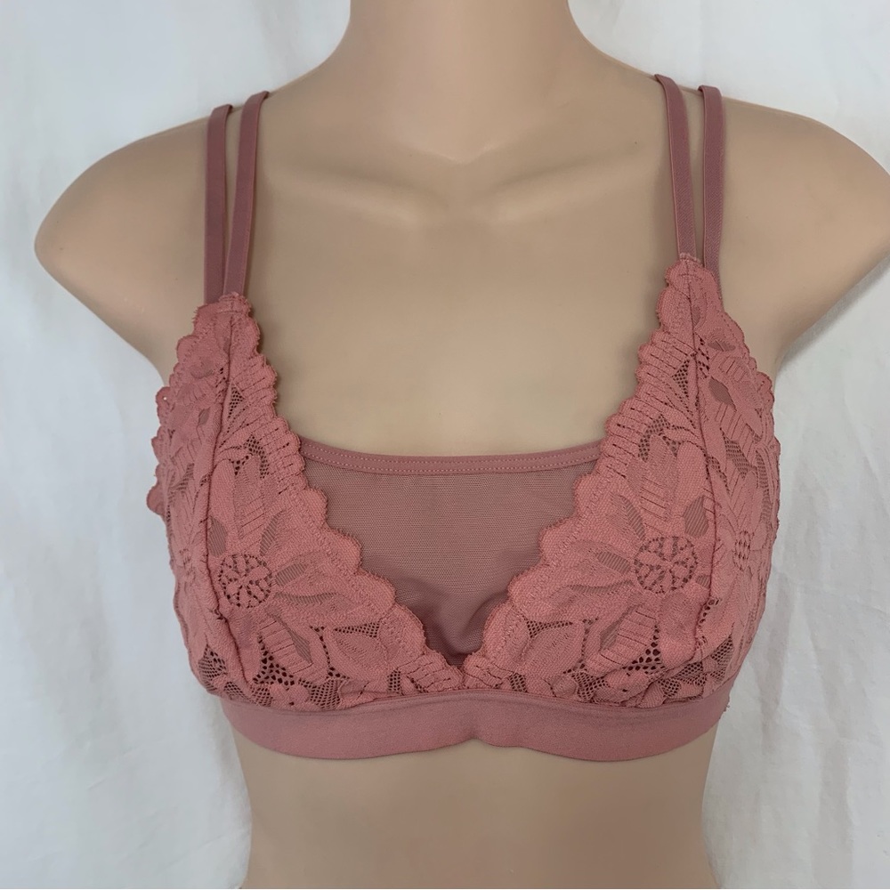 AUDEN Unlined Layered Floral Lace Mesh Double Strap Women’s Bra Size M